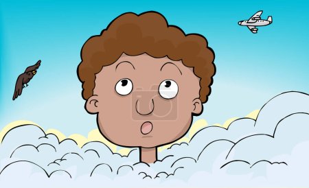 Téléchargez les illustrations : Illustration d'un garçon avec un avion volant - en licence libre de droit