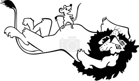 Ilustración de Ratón de dibujos animados jugando con el león - Imagen libre de derechos
