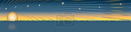 Ilustración de Ilustración de la ciudad con un hermoso fondo nocturno, con estrellas y cometas - Imagen libre de derechos