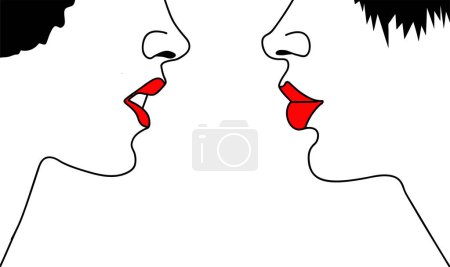 Téléchargez les illustrations : Illustration vectorielle du visage des femmes avec des lèvres rouges - en licence libre de droit