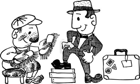Téléchargez les illustrations : Illustration de l'homme de bande dessinée nettoyage chaussures d'homme d'affaires - en licence libre de droit