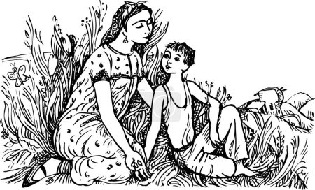 Téléchargez les illustrations : Illustration d'une famille reposant sur le terrain - en licence libre de droit