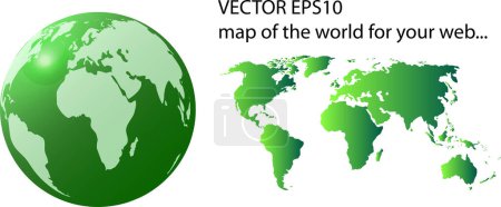 Téléchargez les illustrations : Globe avec carte du monde en couleur verte - en licence libre de droit