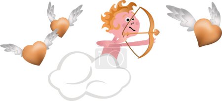 Téléchargez les illustrations : Cupidon avec des ailes et une flèche autour des cœurs - en licence libre de droit