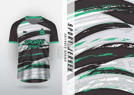 Illustration for Jersey design for outdoor sports, jersey, football, futsal, running, racing, exercise. Gray brush pattern contrasted with black, mint green. - Royalty Free Image
