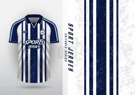 Illustration for Jersey design for outdoor sports, jersey, football, futsal, running, racing, exercise, classic vertical stripe pattern, navy blue and white. - Royalty Free Image