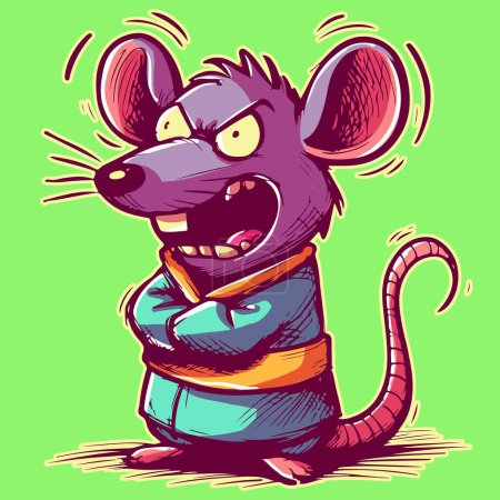 Illustration for Cartoon doodle of an insane and mad rat screaming in a straitjacket. Anthropomorphic psychotic mouse being crazy - Royalty Free Image