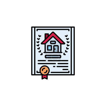 Téléchargez les illustrations : Maison certifié icône vectorielle. icône de l'immobilier rempli style de ligne. utilisation parfaite pour logo, présentation, site Web, et plus encore. icône moderne design style ligne de couleur - en licence libre de droit