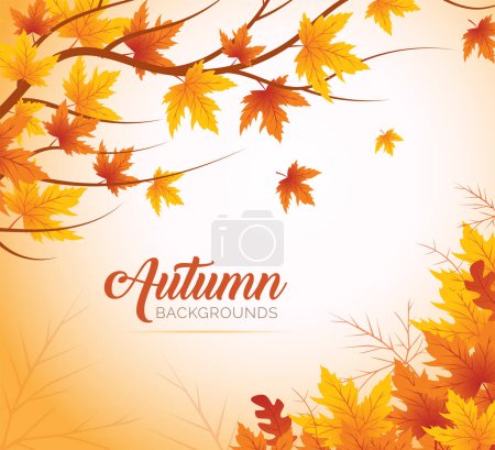 Ilustración de Fondo de hojas de otoño, Fondo de otoño plano dibujado a mano, Fondo de otoño de hoja de arce - Imagen libre de derechos