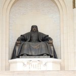 Bronze statue of Genghis Khan in Ulaanbaatar. High quality photo