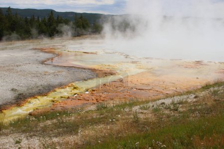 Téléchargez les photos : Piscine chaude dans le parc national Yellowstone. Photo de haute qualité - en image libre de droit