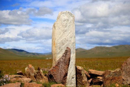Deer stone in the Mongolian steppe. High quality photo
