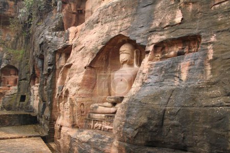 Sculptures sacrées gravées dans la roche à Gwalior, en Inde. Photo de haute qualité