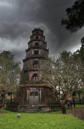 Thien Mu Pagoda in He on a rainy day, Vietnam. High quality photo