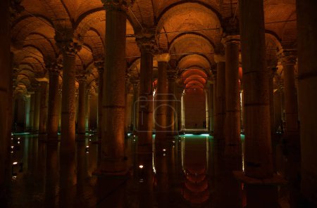 View of the interior of the Basilica Cistern in Istanbul. High quality photo