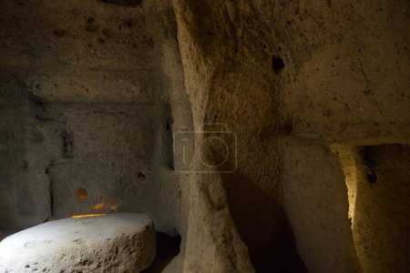 Interior view of premises of Kaymakli underground city in Cappadocia, Turkey. High quality photo