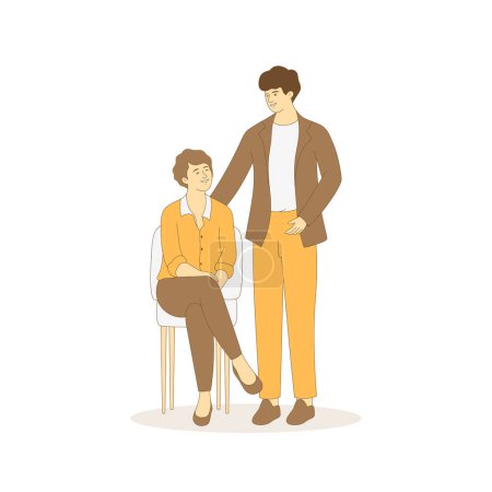 Ilustración de Hombre corporativo hablando con la mujer, el trabajo en equipo y la gente de negocios charlando - Imagen libre de derechos