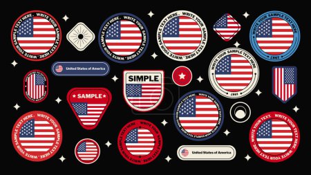 Téléchargez les illustrations : Collection de 15 autocollants de drapeau américain différents : diversité visuelle et qualité supérieure - en licence libre de droit