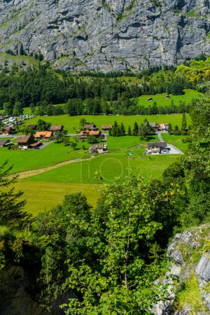 Photo for Incredible places of Lauterbrunnen in Switzerland. Waterfalls, mountains, meadows, rivers. beautiful scenery - Royalty Free Image