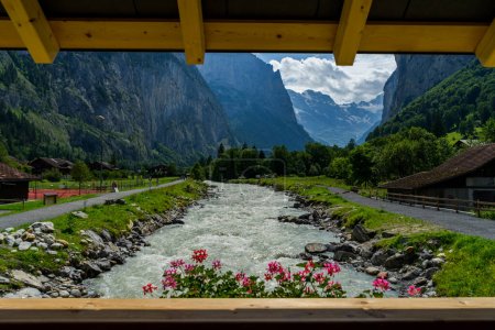 Incredible places of Lauterbrunnen in Switzerland. Waterfalls, mountains, meadows, rivers. beautiful scenery