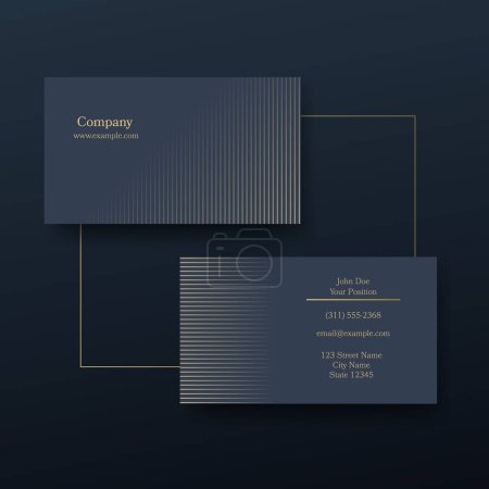 Illustration for Premium luxury business card in editable vector graphics. Navy gold background with gold accents. Minimal sleek design, eps10 illustration. - Royalty Free Image