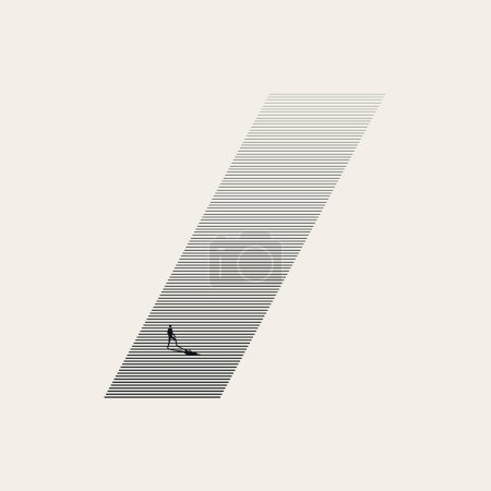 Illustration for Business man climbing long corporate ladder, minimal illustration. Symbol of challenge, career ambition. Eps10 vector concept. - Royalty Free Image