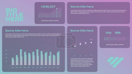 Illustration for Technology business grid layout ui infographics template with graphs and charts. Professional data visualization suitable for startup or other tech - Royalty Free Image