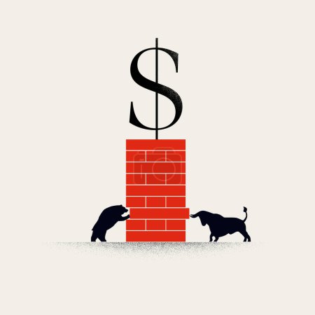 Illustration for Bear vs Bull stock market vector concept. Symbol of investment, economy, finances. Minimal design eps10 illustration. - Royalty Free Image