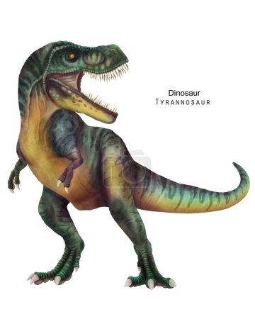 Photo for Tyrannosaur illustration. Dinosaur with sharp teeth. Green dino - Royalty Free Image