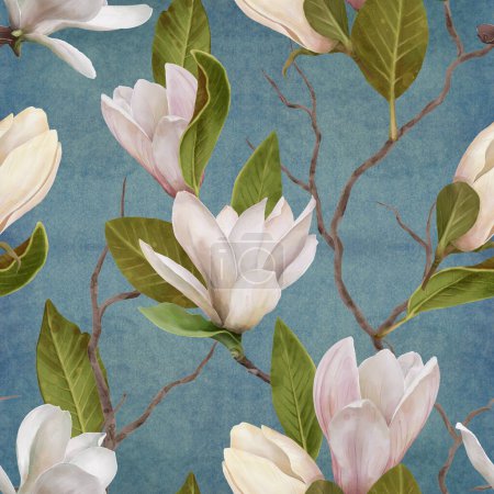 Photo for Seamless pattern with magnolia flowers. Floral background. - Royalty Free Image