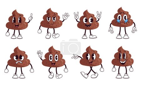 Ilustración de Poop cute character toilet shit emoticon poo set. Vector flat graphic design illustration - Imagen libre de derechos
