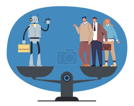 Foto de Robot AI inteligencia vs personas humanas trabajadores concepto de empleado. ilustración de diseño gráfico plano vectorial - Imagen libre de derechos