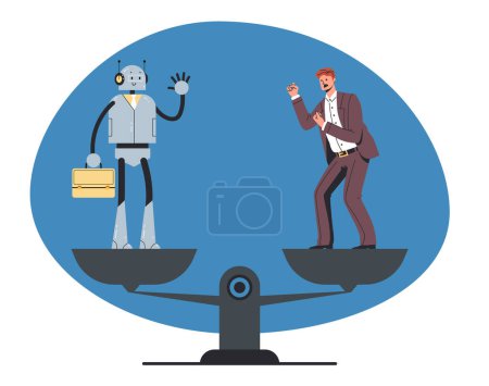 Ilustración de Robot AI inteligencia vs personas humanas trabajadores concepto de empleado. ilustración de diseño gráfico plano vectorial - Imagen libre de derechos