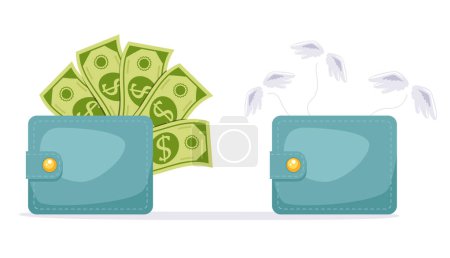 Illustration for Wallet full and empty of money open pocket finance economy concept. Vector flat graphic design illustration - Royalty Free Image