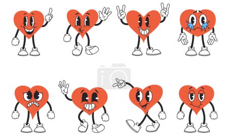 Illustration for Heart cartoon character face expression different pose isolated set. Vector flat graphic design illustration - Royalty Free Image