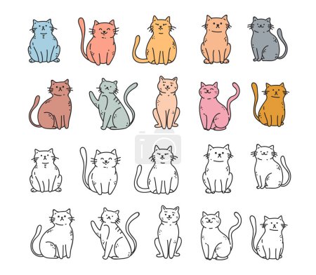 Illustration for Cat pet cute animal character drawing doodle line art isolated set. Vector flat graphic design illustration - Royalty Free Image