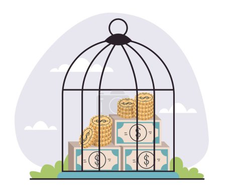Illustration for Business money mortgage finance investment saving locked in cage concept. Vector flat graphic design illustration - Royalty Free Image