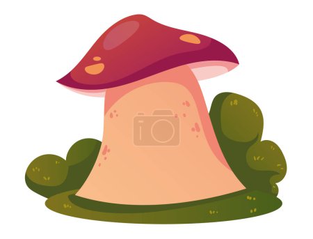 Illustration for Mushroom on forest meadow foliage nature concept. Vector flat graphic design illustration - Royalty Free Image