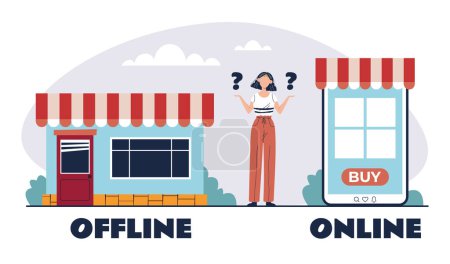 Foto de Offline tienda en línea tienda de negocios concepto de comercio de aplicaciones. ilustración de diseño gráfico plano vectorial - Imagen libre de derechos