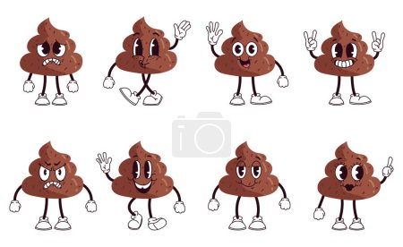 Foto de Poop cute character toilet shit emoticon poo set. Vector flat graphic design illustration - Imagen libre de derechos