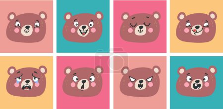 Illustration for Bear teddy face cute character emotion expressions isolated set. Vector flat graphic design illustration - Royalty Free Image