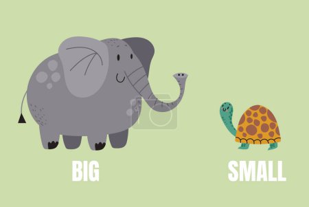 Kleine große unterschiedliche Größe vergleichen Cartoon Animal Konzept. Vektorebene Grafik-Design-Illustration