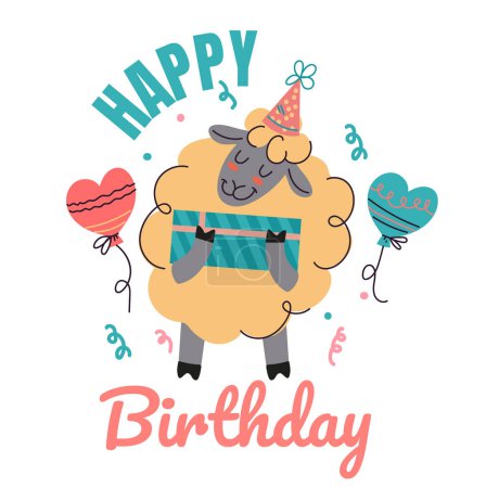 Illustration for Birthday gift party kid animal jungle sticker concept. Vector flat graphic design illustration - Royalty Free Image