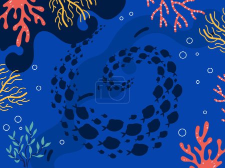 Téléchargez les illustrations : Aquarium de poissons silhouette groupe nager flux isolé ensemble collection. Illustration graphique isolée vectorielle - en licence libre de droit
