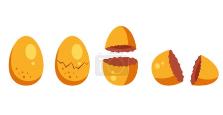 Ilustración de Huevo dorado roto cáscara de huevo abierta aislado conjunto. ilustración de diseño gráfico plano vectorial - Imagen libre de derechos