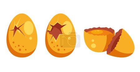 Illustration for Golden egg broken open eggshell isolated set. Vector flat graphic design illustration - Royalty Free Image
