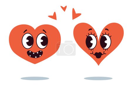 Foto de Corazón retro lindo personaje amor dibujos animados conjunto aislado. ilustración de diseño gráfico plano vectorial - Imagen libre de derechos
