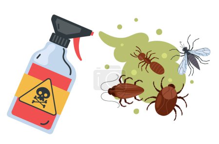 Téléchargez les illustrations : Insecte contrôle insecte cafard, fourmi, tique, concept de tueur de moustiques. Illustration graphique vectorielle plate - en licence libre de droit