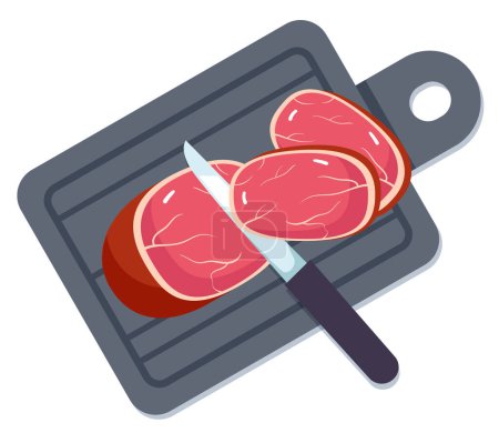 Foto de Harina de jamón de carne cruda cortada a bordo del concepto. ilustración de diseño gráfico plano vectorial - Imagen libre de derechos