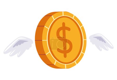 Téléchargez les illustrations : Monnaie volante billets de banque pièce argent liquide concept de financement des entreprises. Illustration graphique vectorielle plate - en licence libre de droit
